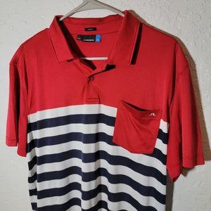 J.Lindberg Shirt Mens Xl Blue Polo Casual Regular Fit Polyester Striped Golf